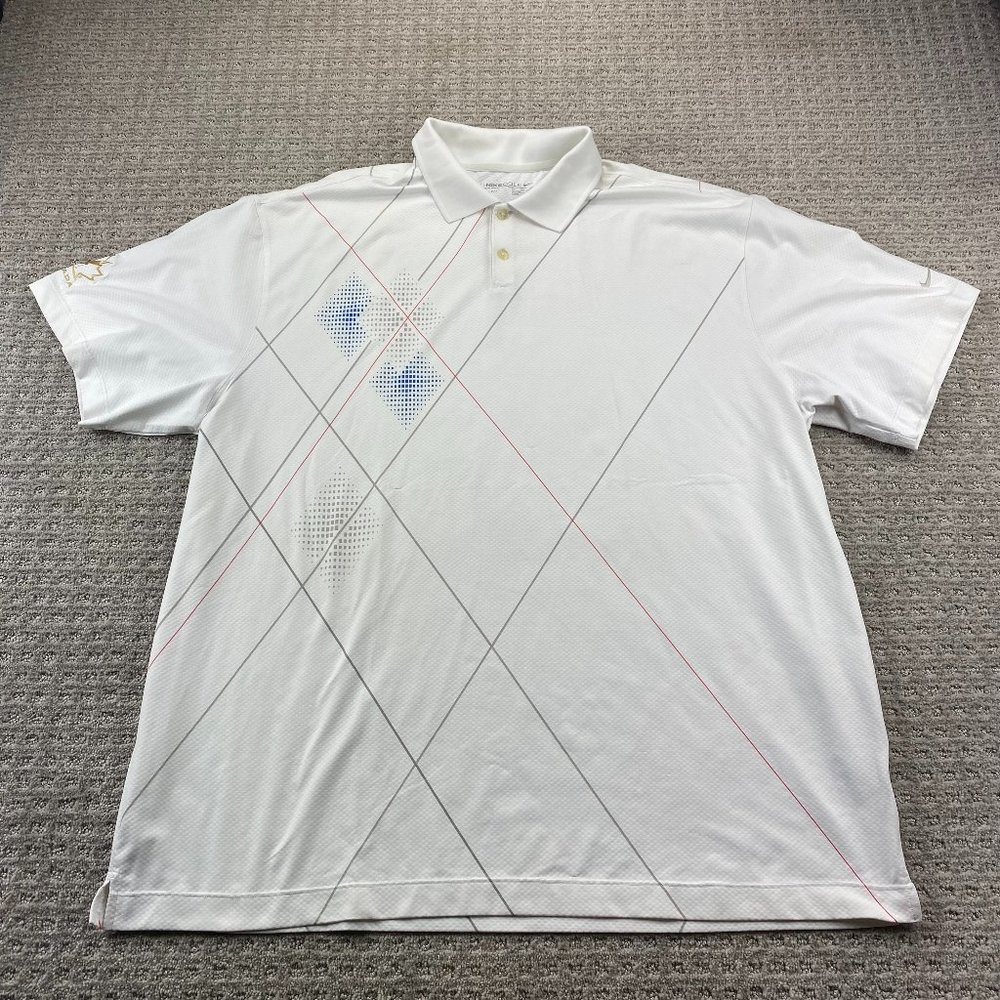 Nike Golf Shirt Men XXL White DRI-FIT Hockey Canada Embroidered Swoosh Diamond